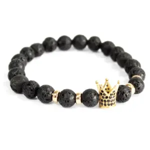 Gold Crown / Lava Stone – Gemstone Bracelet | www.artisangoods.co.uk 3
