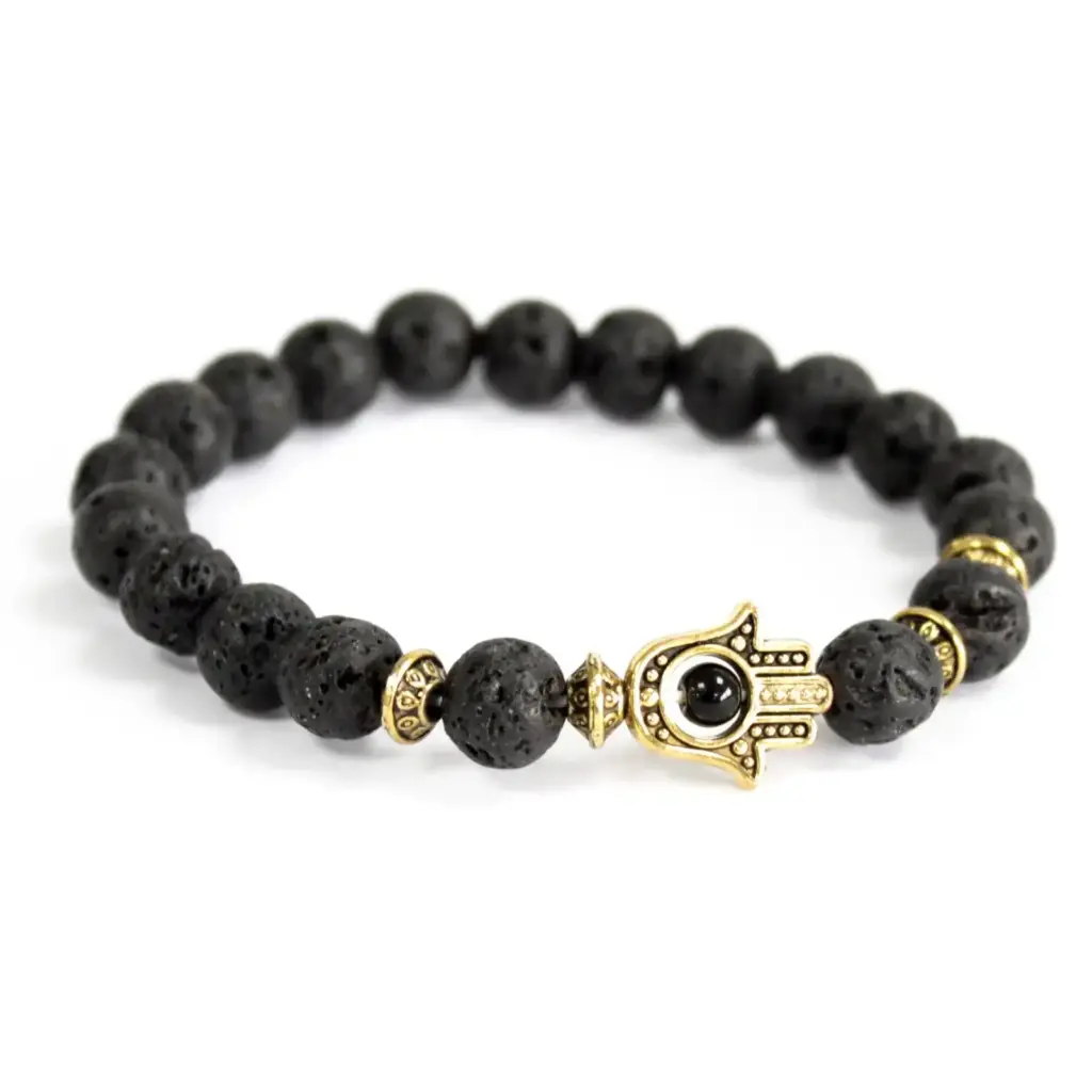 Gold Hamsa / Lava Stone – Gemstone Bracelet | www.artisangoods.co.uk 2