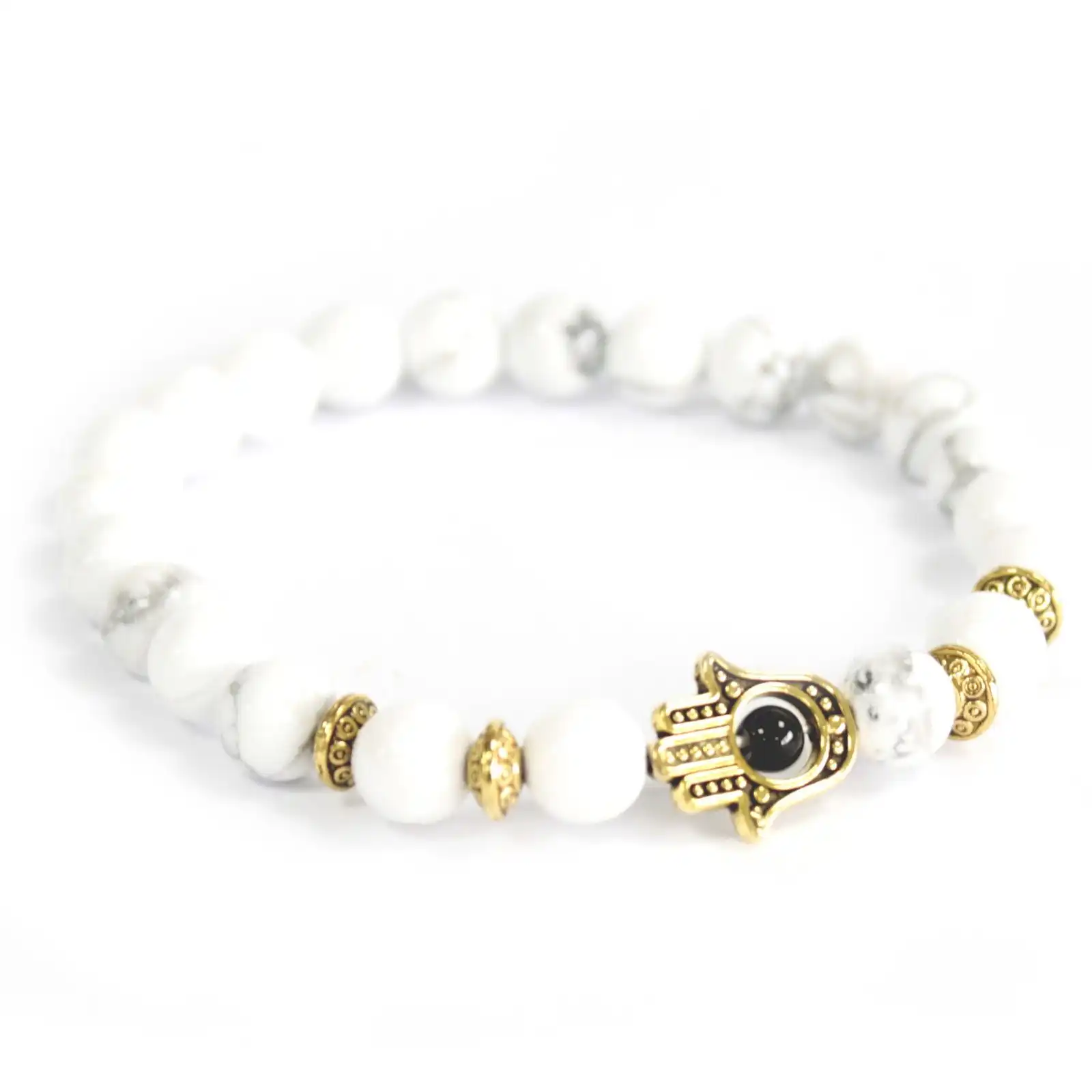 Gold Hamsa / White Stone – Gemstone Bracelet | www.artisangoods.co.uk 4 Gold Hamsa / White Stone – Gemstone Bracelet | www.artisangoods.co.uk 3