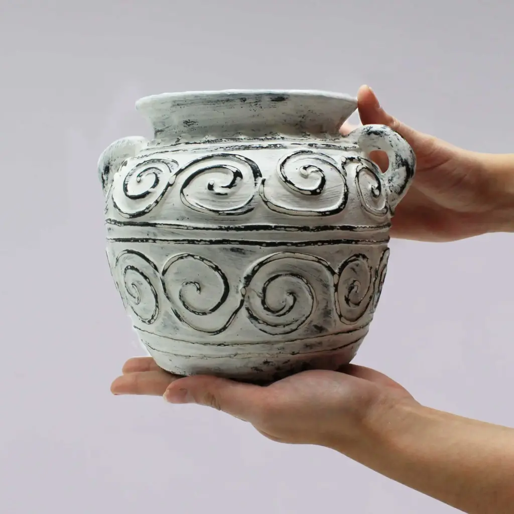 Greek Clay Plant Pot With Handles – Cream 15cm | www.artisangoods.co.uk