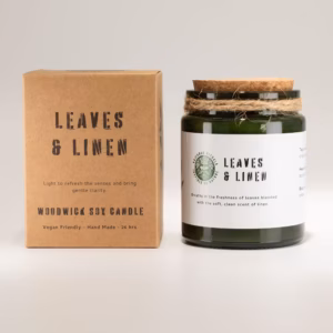 Greenman Woodwick Soy Candle – Leaves & Linen | www.artisangoods.co.uk 2