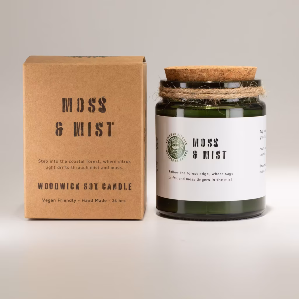 Greenman Woodwick Soy Candle – Moss & Mist | www.artisangoods.co.uk