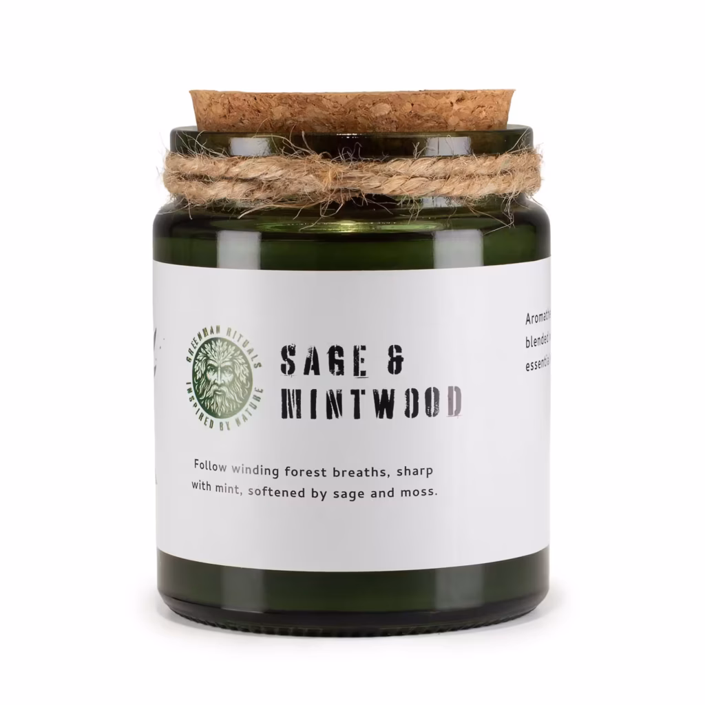 Greenman Woodwick Soy Candle – Sage & Mintwood | www.artisangoods.co.uk