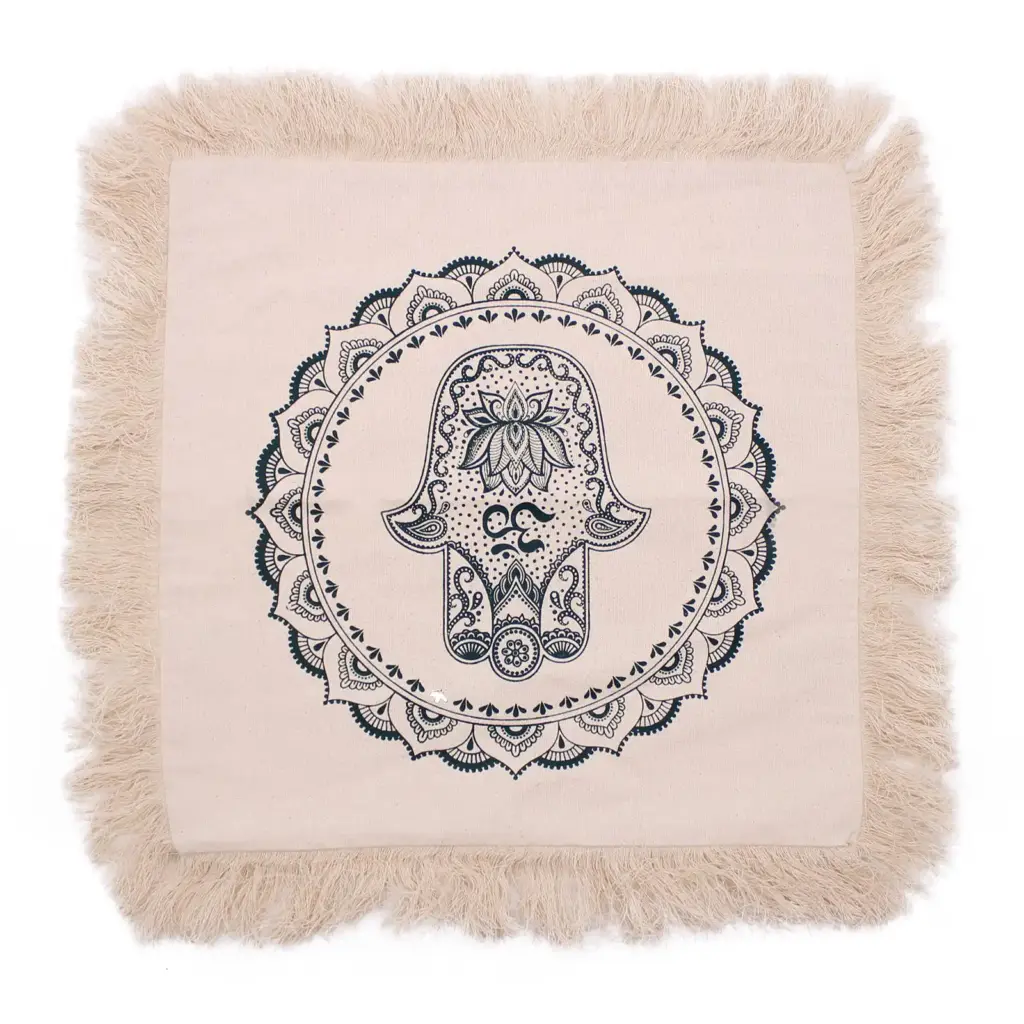 Hamsa Mandala  Cushion – 45x45cm – green | www.artisangoods.co.uk