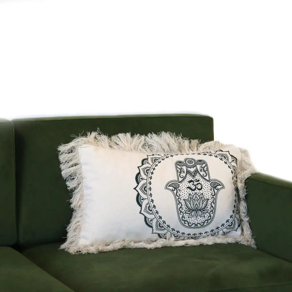 Hamsa Mandala  Cushion Cover – 30x50cm – green | www.artisangoods.co.uk 4
