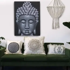 Hamsa Mandala  Cushion Cover – 30x50cm – green | www.artisangoods.co.uk 3