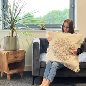 Hamsa Mandala  Cushion Cover – 30x50cm – green | www.artisangoods.co.uk 5