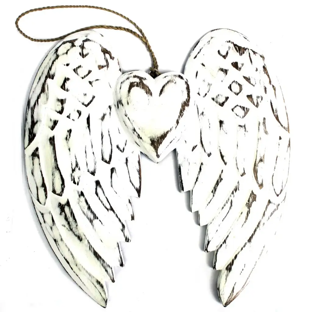 Hand Crafted Double Angel Wing & Heart – 24cm | www.artisangoods.co.uk