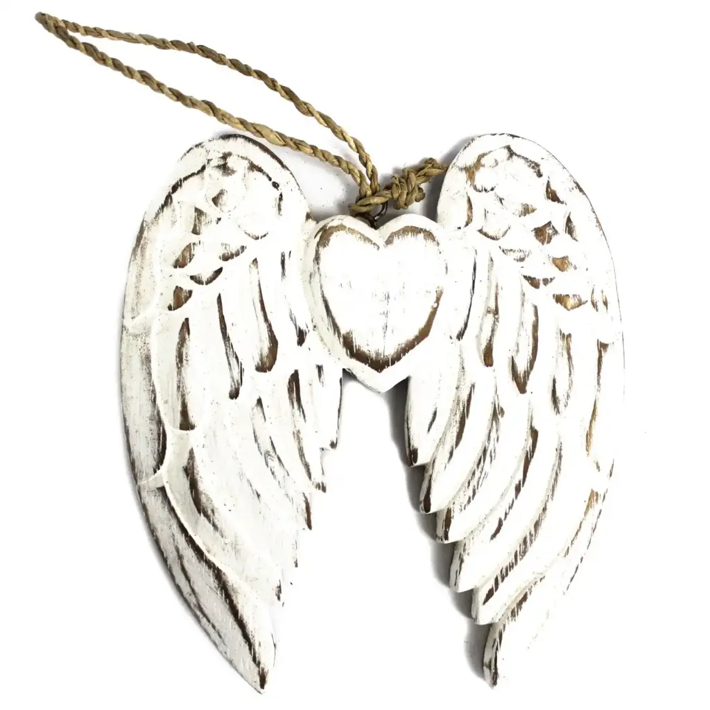 Hand Crafted Small Double Angel Wing & Heart – 15cm | www.artisangoods.co.uk