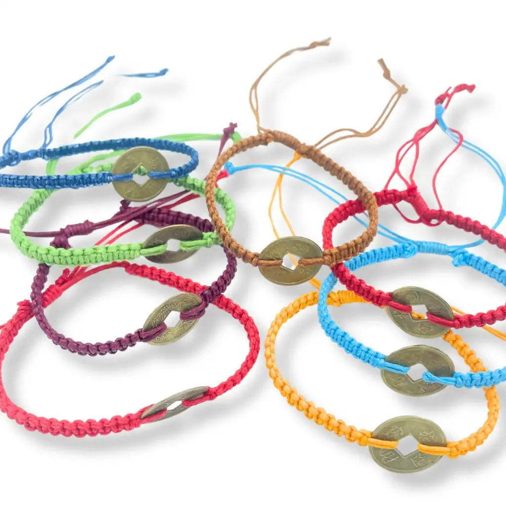 Handmade Friendship Bracelets – Lucky Friends Feng Shui Coin (asst) | www.artisangoods.co.uk