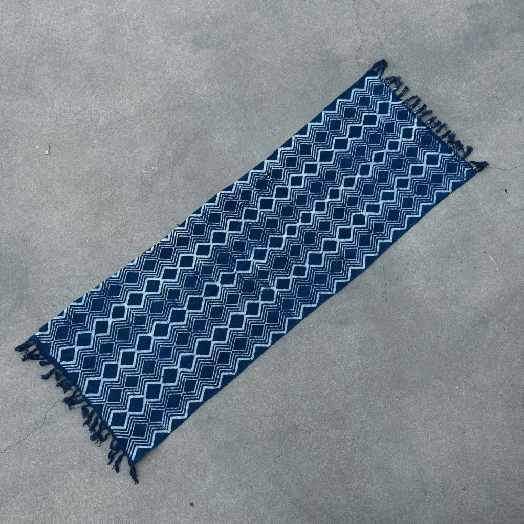 Handmade Indigo Runner – 170x60cm – Heerak Patern | www.artisangoods.co.uk 2 Handmade Indigo Runner – 170x60cm – Heerak Patern | www.artisangoods.co.uk 2
