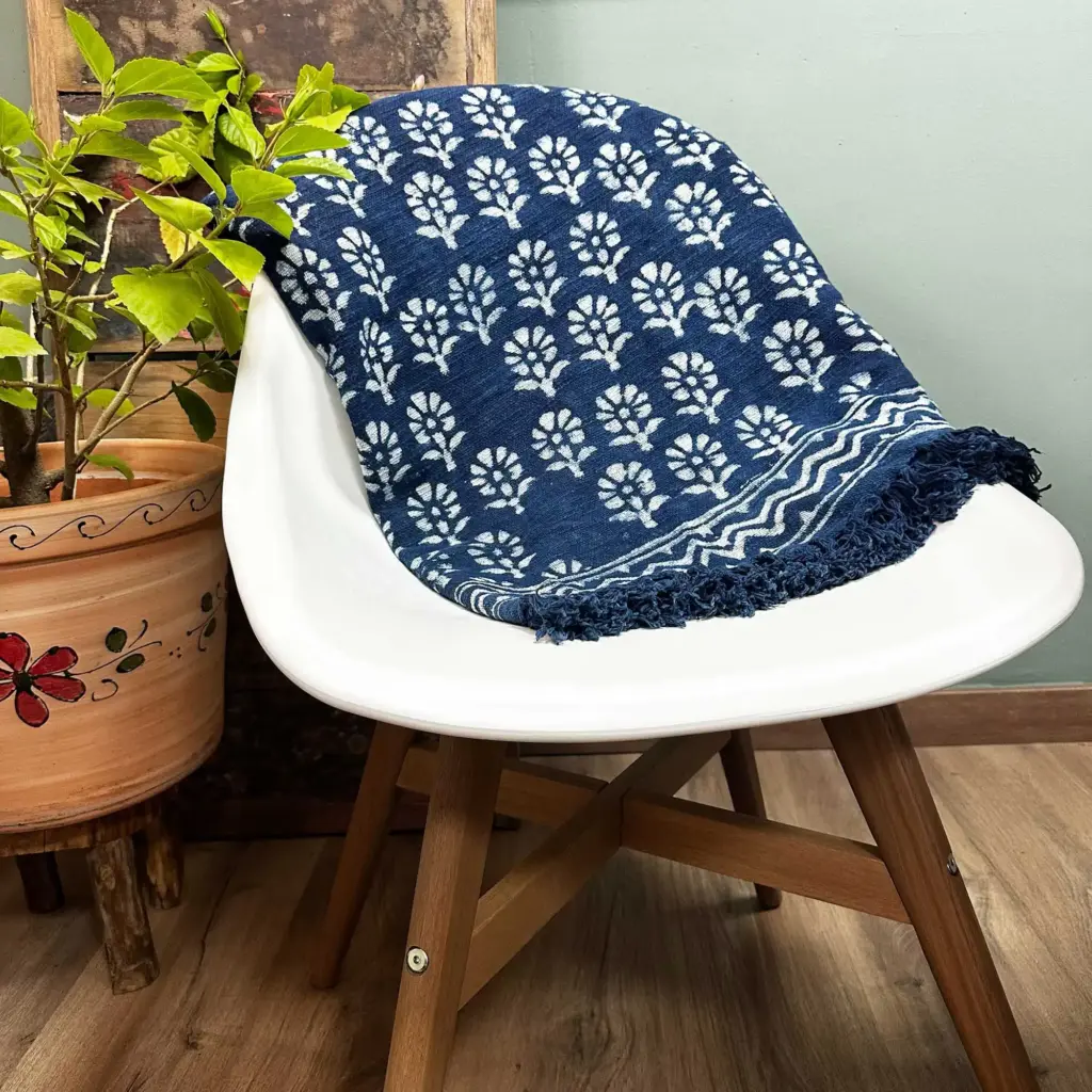 Handmade Indigo Throw – 170x120cm – Chhota Flower | www.artisangoods.co.uk