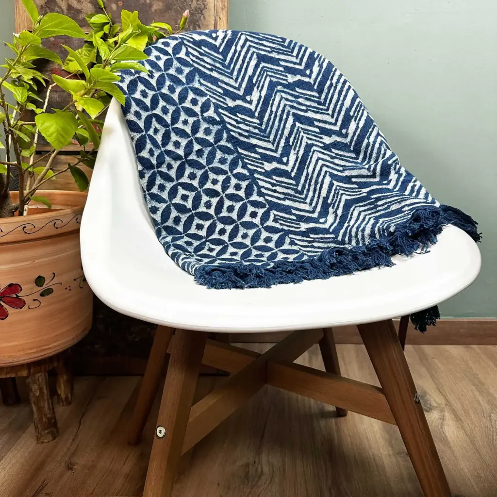 Handmade Indigo Throw – 170x120cm – Namoona Waves | www.artisangoods.co.uk