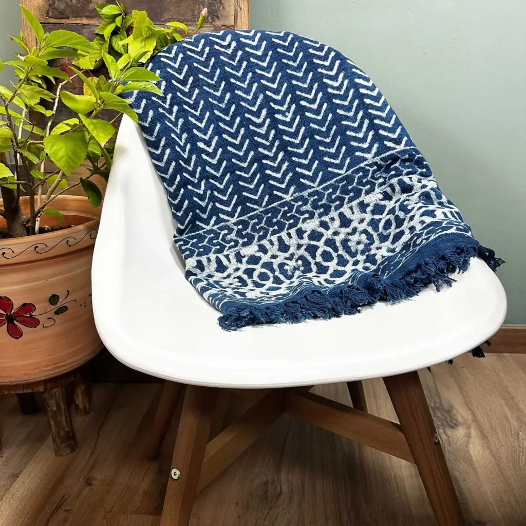 Handmade Indigo Throw – 170x120cm – Seedha Arrows | www.artisangoods.co.uk