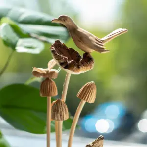 Handmade Parasite Wood Art Carving – Bird & Bee on Mushrooms | www.artisangoods.co.uk 2