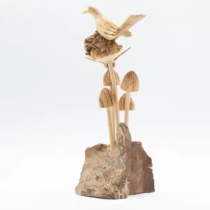 Handmade Parasite Wood Art Carving – Bird & Bee on Mushrooms | www.artisangoods.co.uk 5