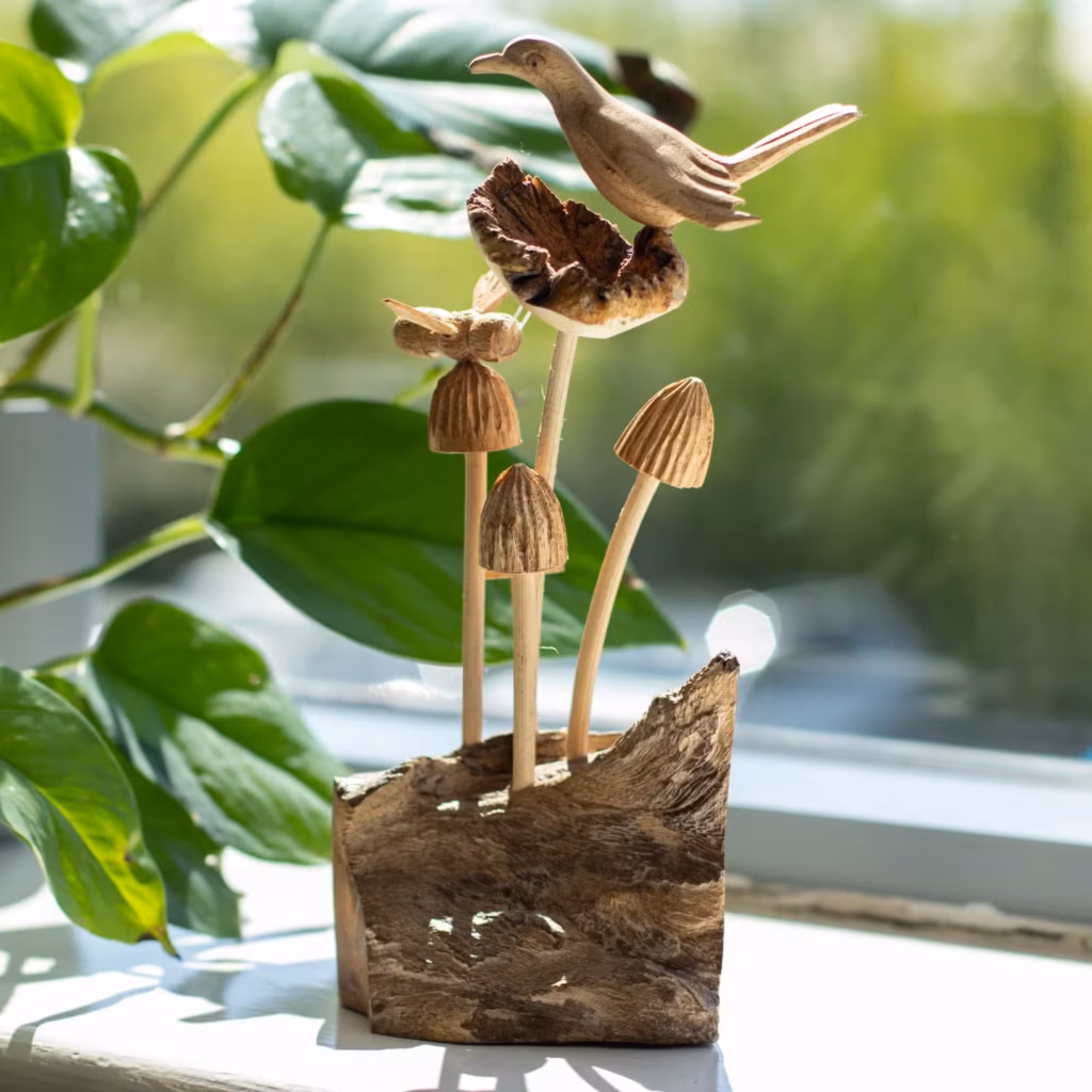 Handmade Parasite Wood Art Carving – Bird & Bee on Mushrooms | www.artisangoods.co.uk 4 Handmade Parasite Wood Art Carving – Bird & Bee on Mushrooms | www.artisangoods.co.uk 4