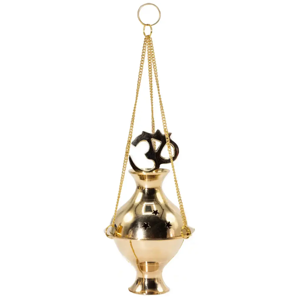 Hanging Brass Incense Burner – Om | www.artisangoods.co.uk