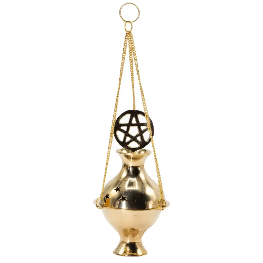 Hanging Brass Incense Burner – Pentagram | www.artisangoods.co.uk