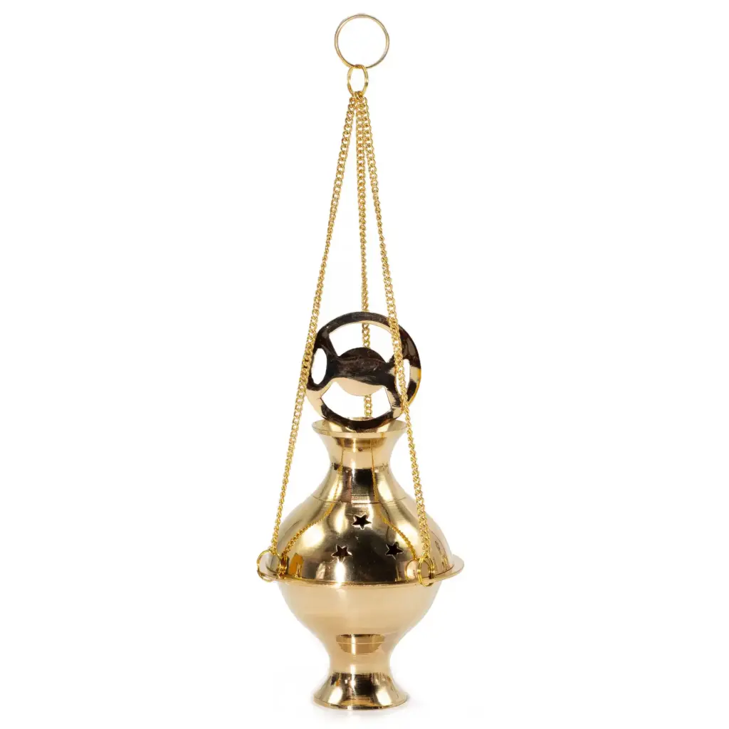Hanging Brass Incense Burner – Three Phase Moon | www.artisangoods.co.uk