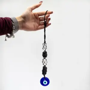 Hanging Stone Pendant – Black Torrmaline & Selonite Tumble- Evil Eye | www.artisangoods.co.uk 2