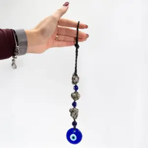 Hanging Stone Pendant – Pirite Stones & Beads- Evil Eye | www.artisangoods.co.uk 3