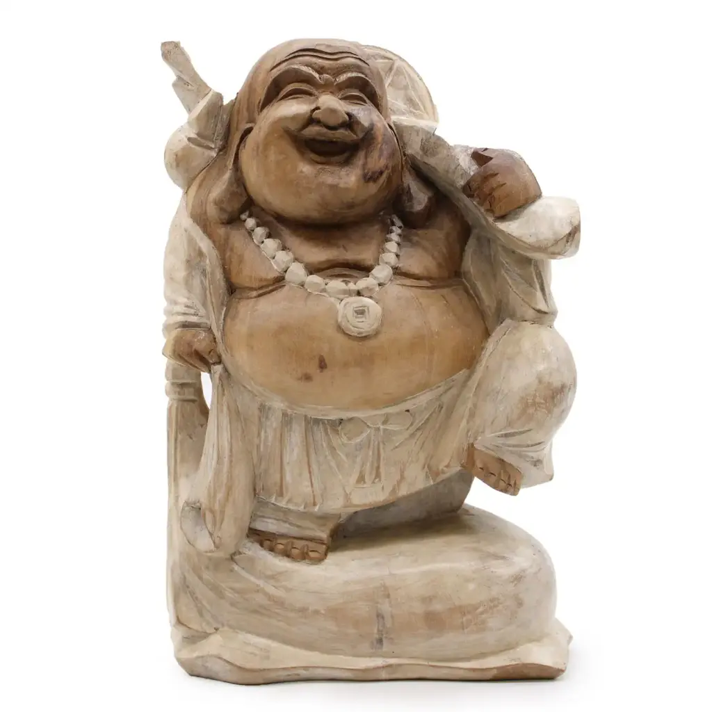 Happy Buddha Bring Wood – Whitewash 30cm | www.artisangoods.co.uk Happy Buddha Bring Wood – Whitewash 30cm | www.artisangoods.co.uk