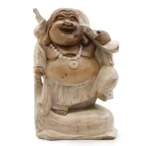 Happy Buddha Bring Wood – Whitewash 30cm | www.artisangoods.co.uk 1