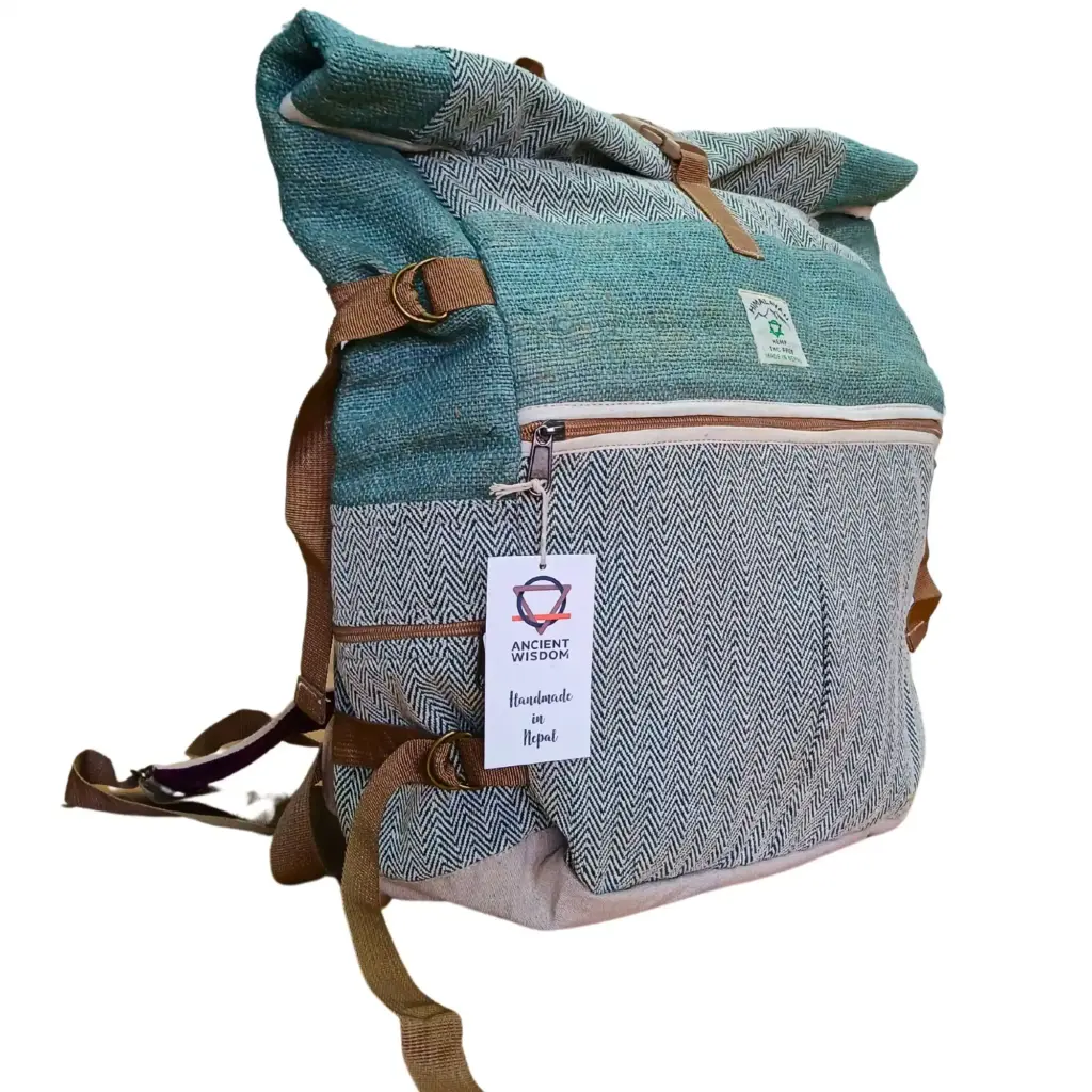 Hemp Trekking Rolling Backpack – Sage | www.artisangoods.co.uk