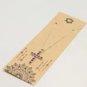 Indian Devotional Pendant - Silver Plated (45cm Chain)- Amethyst Crucifix