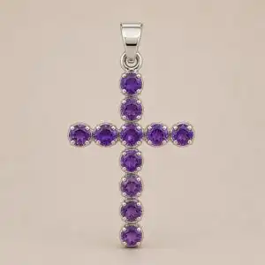 Indian Devotional Pendant - Silver Plated (45cm Chain)- Amethyst Crucifix