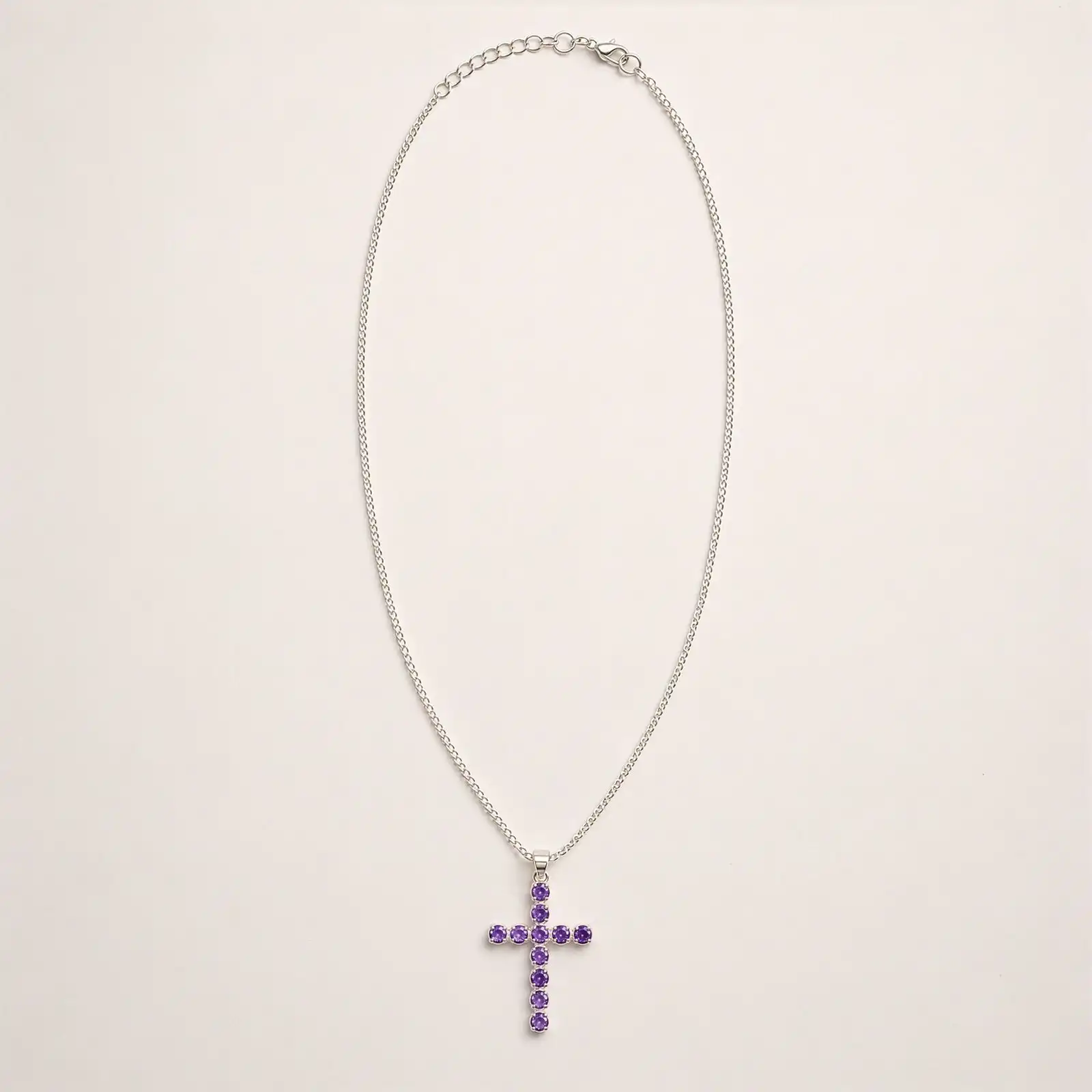 Indian Devotional Pendant - Silver Plated (45cm Chain)- Amethyst Crucifix