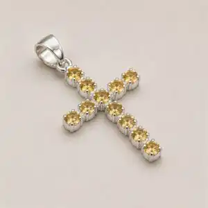 Indian Devotional Pendant - Silver Plated (45cm Chain)- Citrine Crucifix