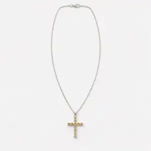 Indian Devotional Pendant - Silver Plated (45cm Chain)- Citrine Crucifix