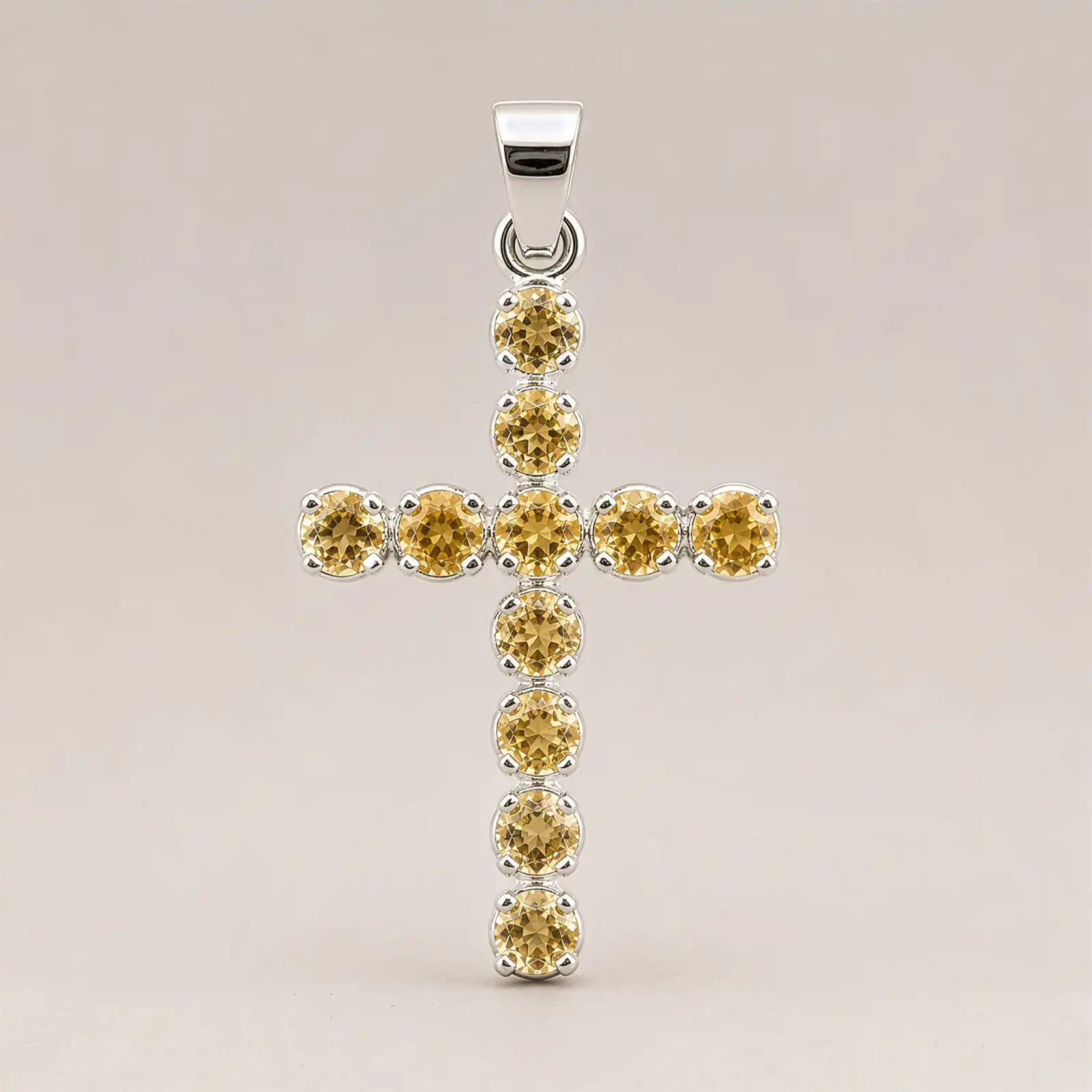 Indian Devotional Pendant - Silver Plated (45cm Chain)- Citrine Crucifix