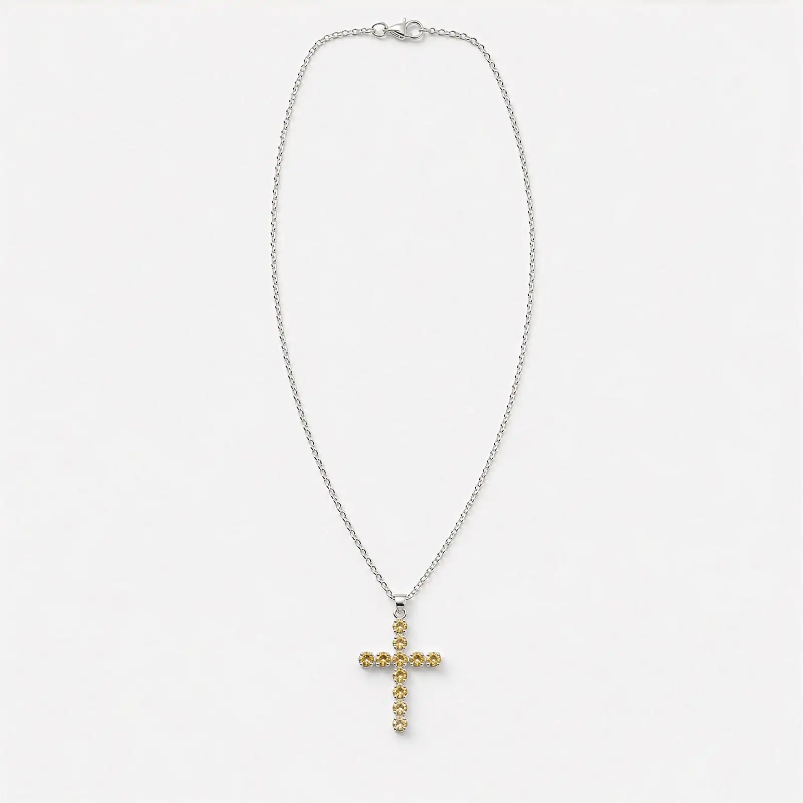 Indian Devotional Pendant - Silver Plated (45cm Chain)- Citrine Crucifix
