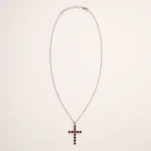 Indian Devotional Pendant - Silver Plated (45cm Chain)- Garnet Crucifix