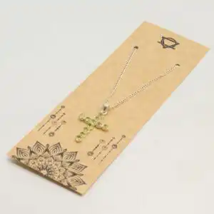 Indian Devotional Pendant - Silver Plated (45cm Chain)- Peridot Crucifix