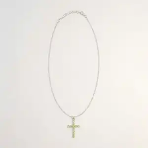 Indian Devotional Pendant - Silver Plated (45cm Chain)- Peridot Crucifix