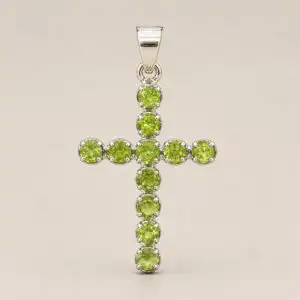 Indian Devotional Pendant - Silver Plated (45cm Chain)- Peridot Crucifix