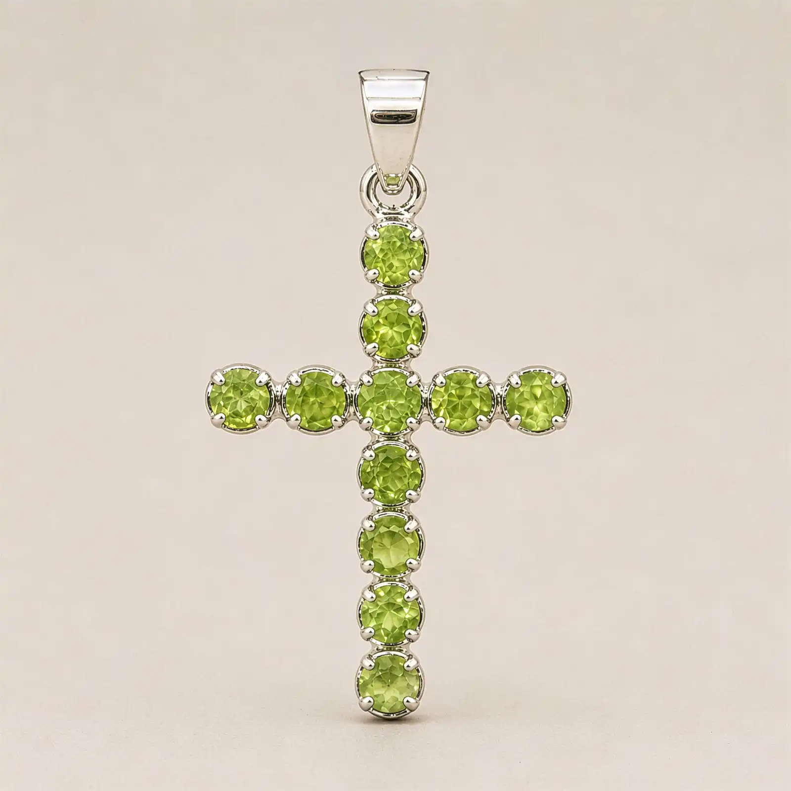 Indian Devotional Pendant - Silver Plated (45cm Chain)- Peridot Crucifix
