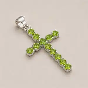 Indian Devotional Pendant - Silver Plated (45cm Chain)- Peridot Crucifix