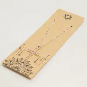 Indian Devotional Pendant - Silver Plated (45cm Chain)- Rose Quartz Crucifix