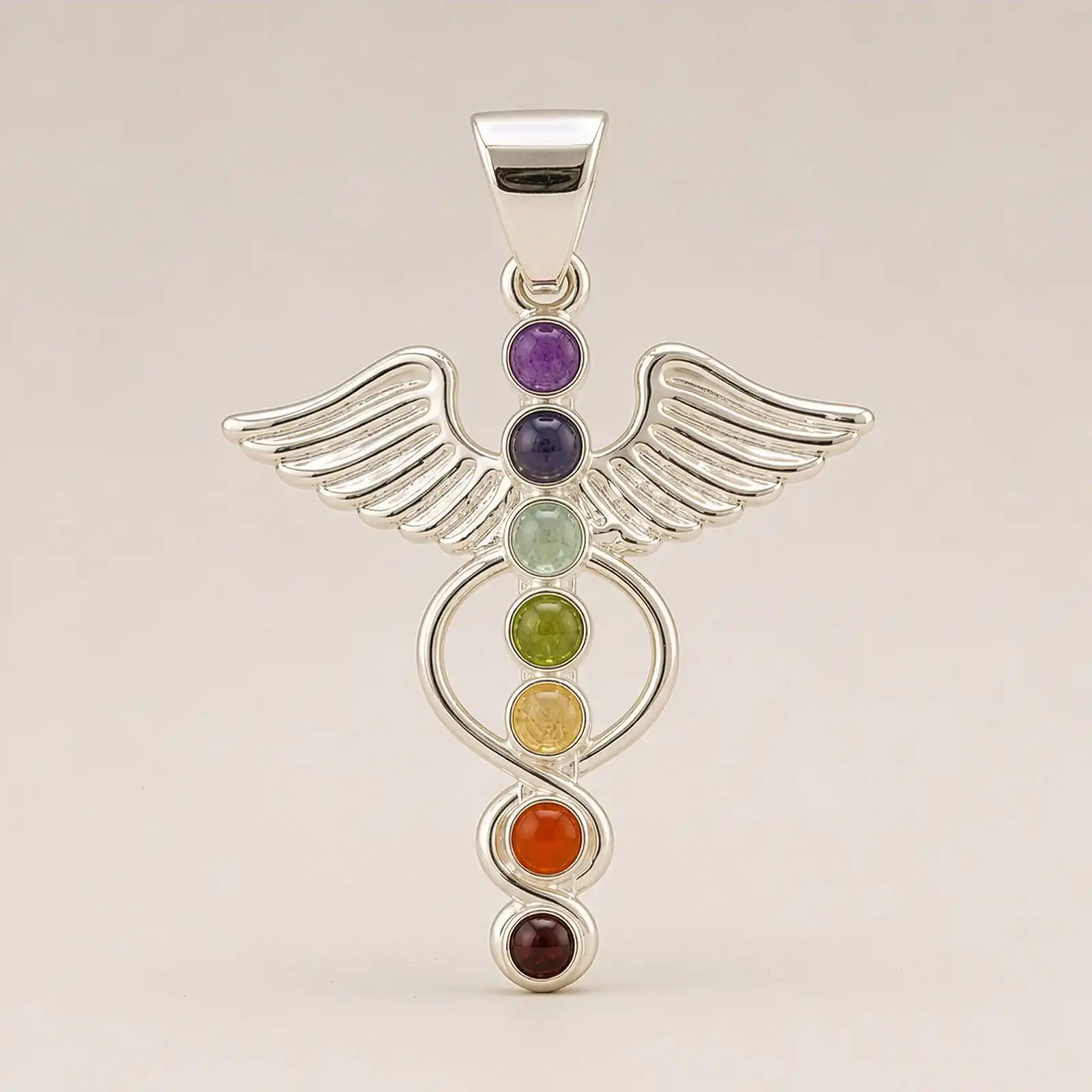 Indian Devotional Pendant - Silver Plated (45cm Cord)- Angel Chakra