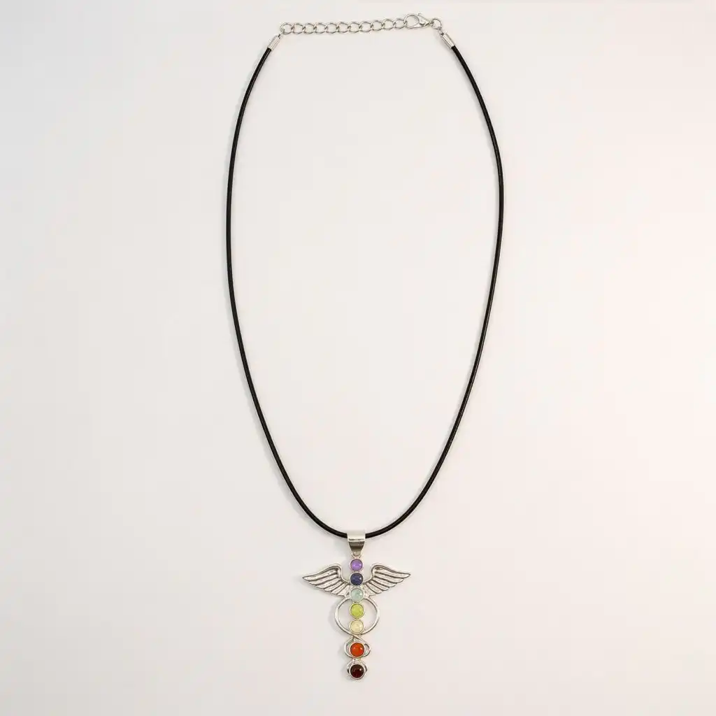 Indian Devotional Pendant - Silver Plated (45cm Cord)- Angel Chakra