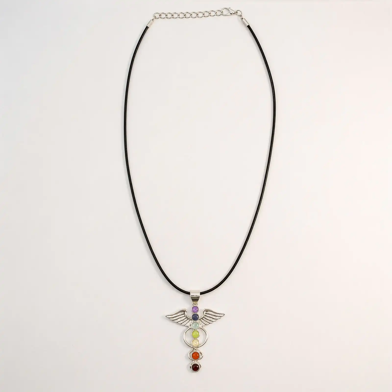 Indian Devotional Pendant - Silver Plated (45cm Cord)- Angel Chakra