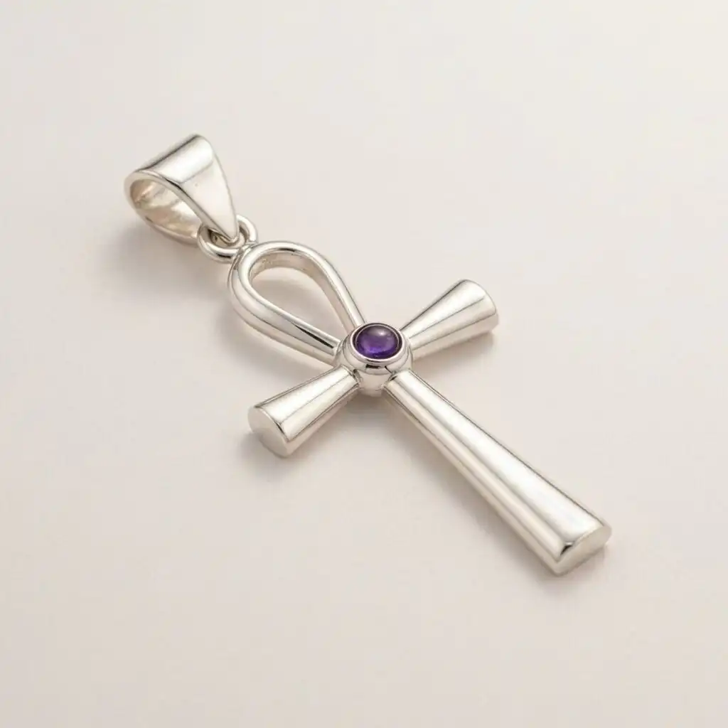 Indian Devotional Pendant - Silver Plated (45cm Cord)- Ankh Symbol of Eternal Life