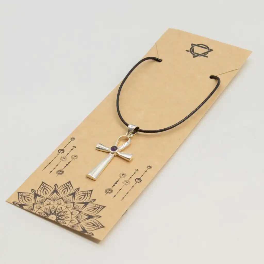 Indian Devotional Pendant - Silver Plated (45cm Cord)- Ankh Symbol of Eternal Life