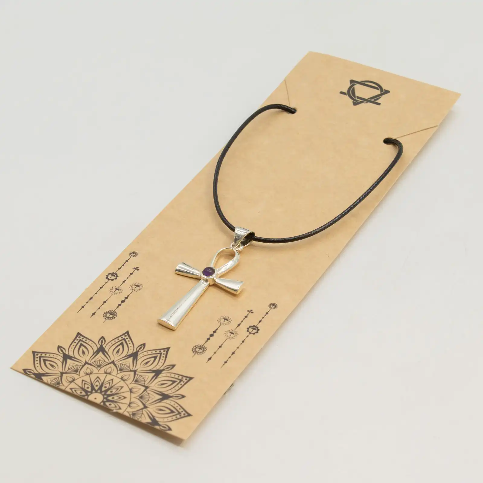 Indian Devotional Pendant - Silver Plated (45cm Cord)- Ankh Symbol of Eternal Life