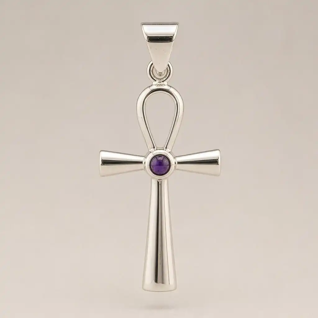 Indian Devotional Pendant - Silver Plated (45cm Cord)- Ankh Symbol of Eternal Life